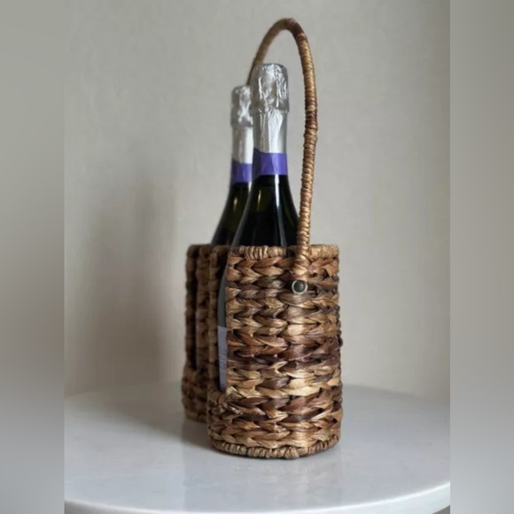 Vintage Boho 2 Wine Bottle Holder Carrier Woven Rattan Wicker Basket Bar Decor - Picture 8 of 12